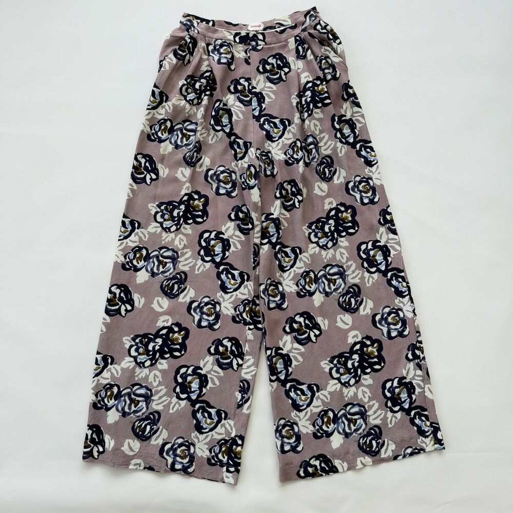 Samuji Womens Wide Leg Trousers Size 38 US 2 XS Crepe Floral Pleats Pockets